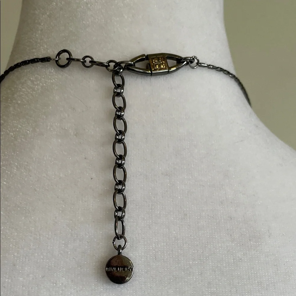 GIVENCHY Silver Gunmetal Necklace Y Drop Blue Crystals Vintage - Picture 14 of 17